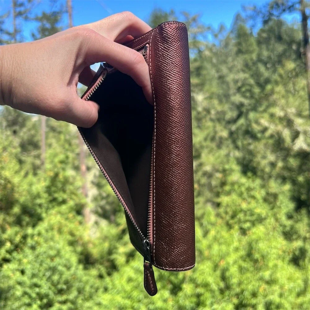 VINTAGE COACH Metallic Burgundy Crossgrain Leather Trifold Wallet AUTHENTIC